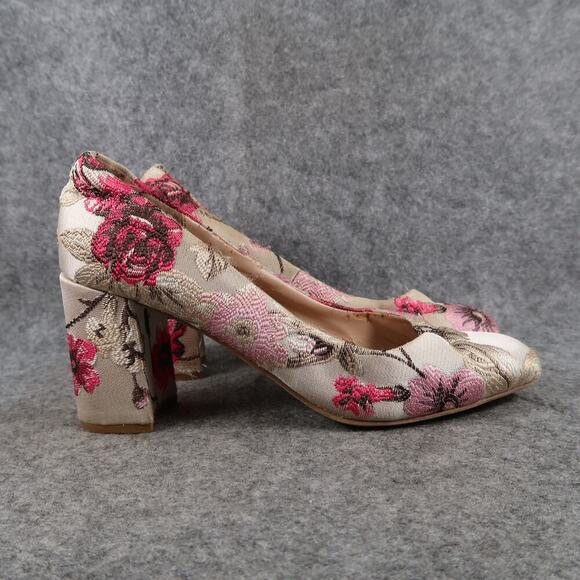 Kelly & Katie Shoes Womens 7 Floral Pump Block Heel Slip On Fashion Event Formal - Picture 1 of 14